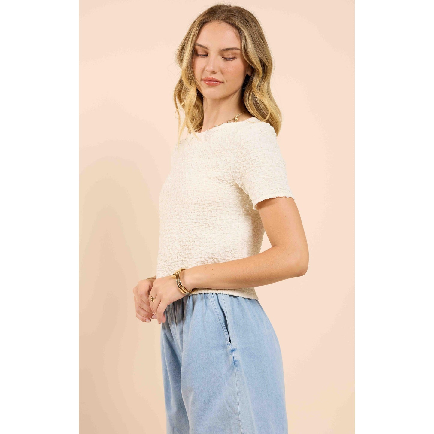 A VISION TEXTURED S/S KNIT TOP-LADIES TOPS-SADIE & SAGE-JB Evans Fashions & Footwear
