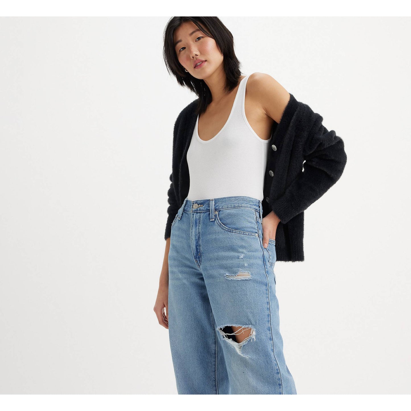 BAGGY DAD IN THE MIDDLE W DAMAGE-LADIES DENIM-LEVIS-JB Evans Fashions & Footwear