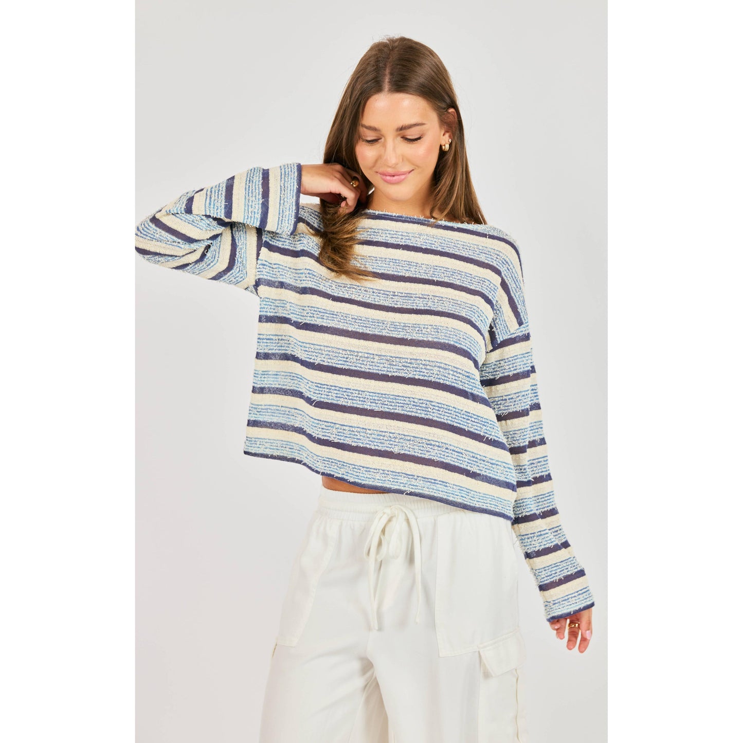 BEACH STRIPE TEXTURED KNIT-LADIES TOPS-SADIE & SAGE-JB Evans Fashions & Footwear