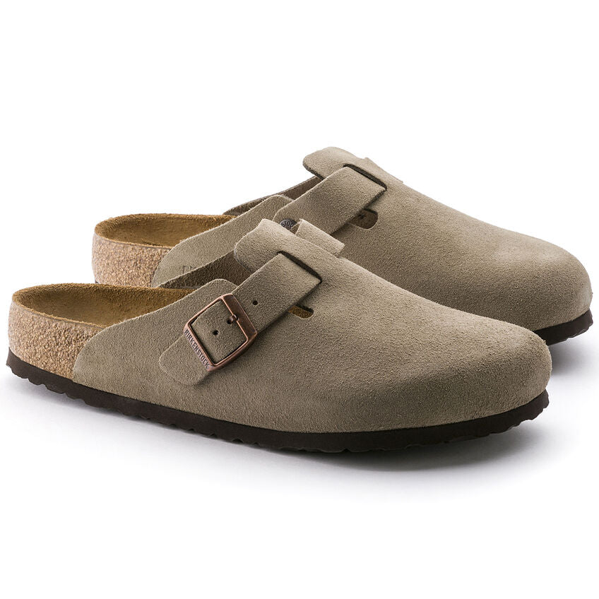 BOSTON SOFT FOOTBED TAUPE SUEDE-SANDALS-BIRKENSTOCK-JB Evans Fashions & Footwear