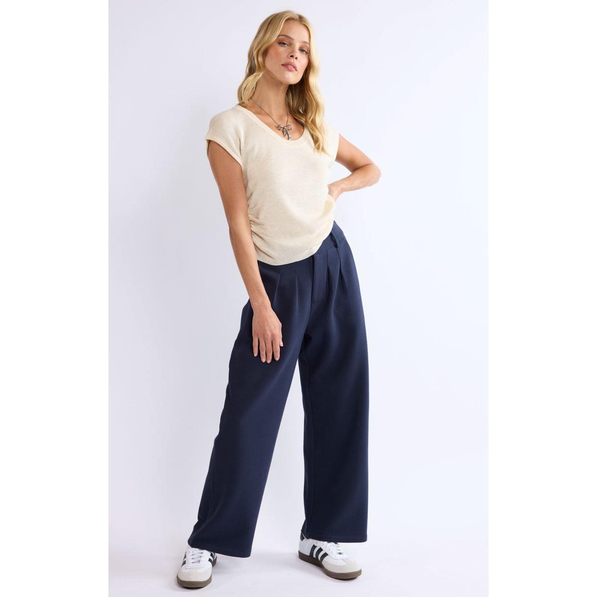 INNOCENCE PLEAT FRONT KNIT TROUSER-LADIES PANTS-SAGE THE LABEL-JB Evans Fashions & Footwear