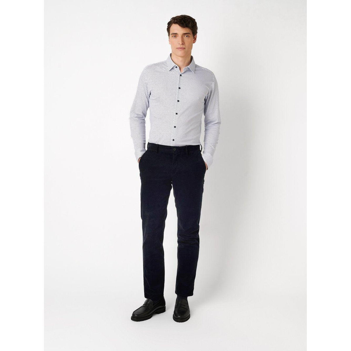 KENT COLLAR MINI SQUARE PRINT-MENS SHIRTS-DESOTO-JB Evans Fashions & Footwear