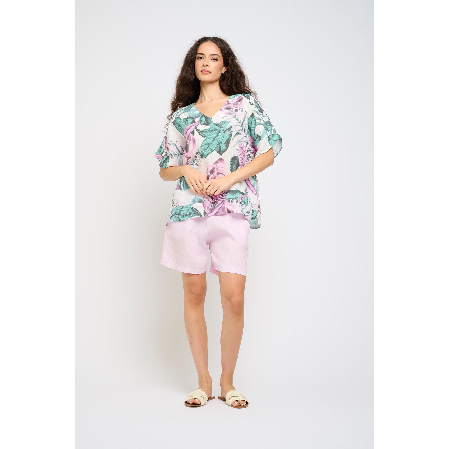 LINEN SHORT-LADIES SHORTS-PISTACHE-JB Evans Fashions & Footwear