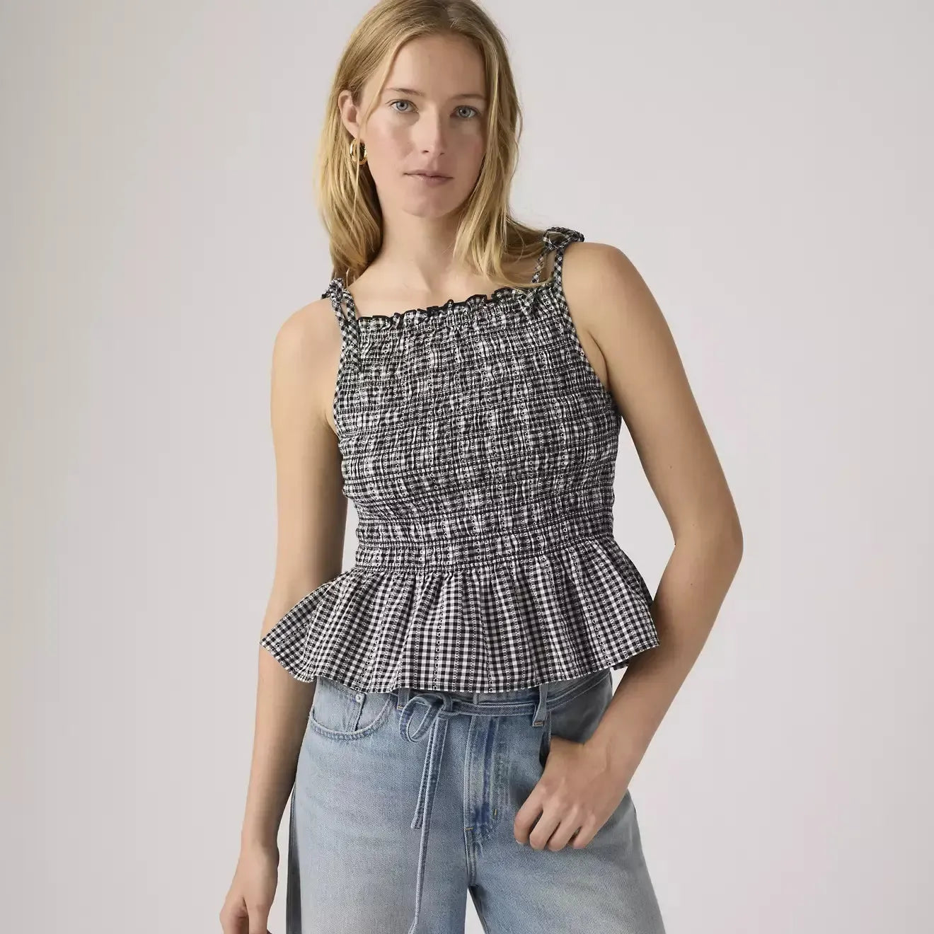 MONACO SLEEVLEESS DOBBY GINGHAM-LADIES TOPS-LEVIS-JB Evans Fashions & Footwear