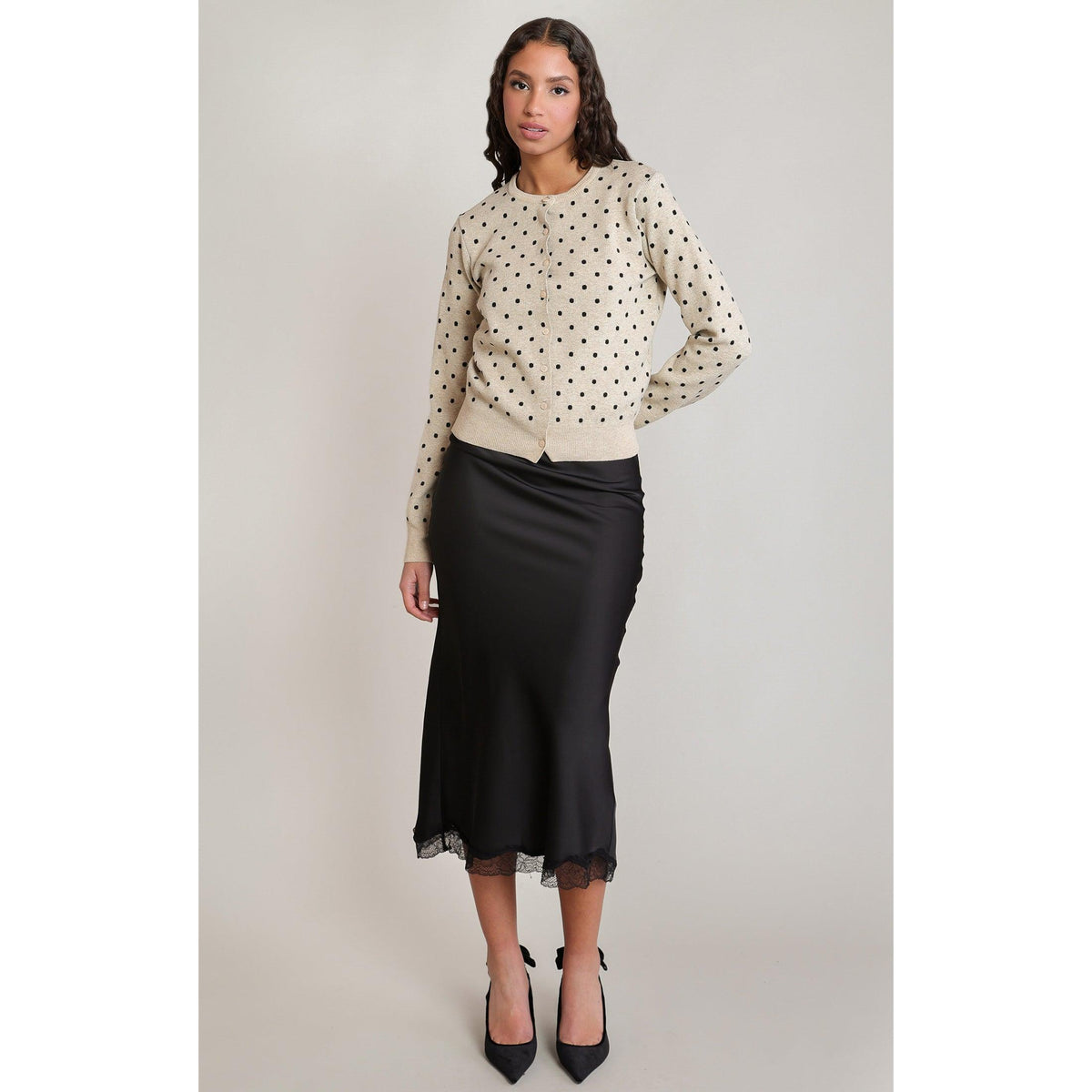 POLKA DOT CARDIGAN-LADIES SWEATERS & KNITS-DEX-JB Evans Fashions & Footwear