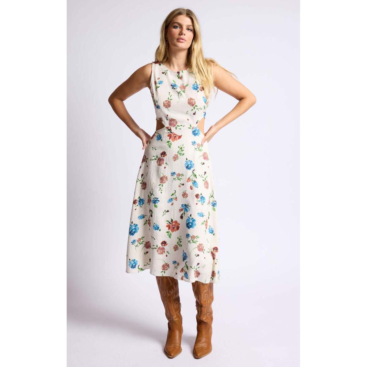 PRESSED FLOWERS SIDE CUTOUT MIDI DRESS-LADIES DRESSES & JUMPERS-SAGE THE LABEL-JB Evans Fashions & Footwear