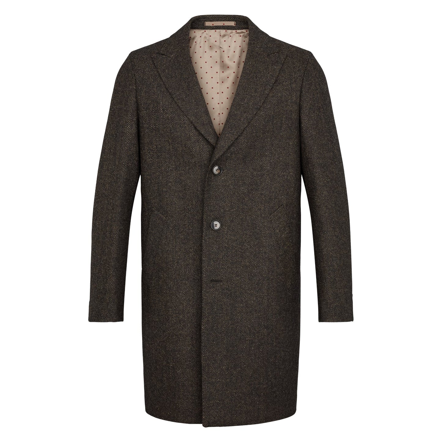 RETRO DANDY HERRINGBONE OVERCOAT W/ PEAK LAPEL-OVERCOATS-SAND-JB Evans Fashions & Footwear