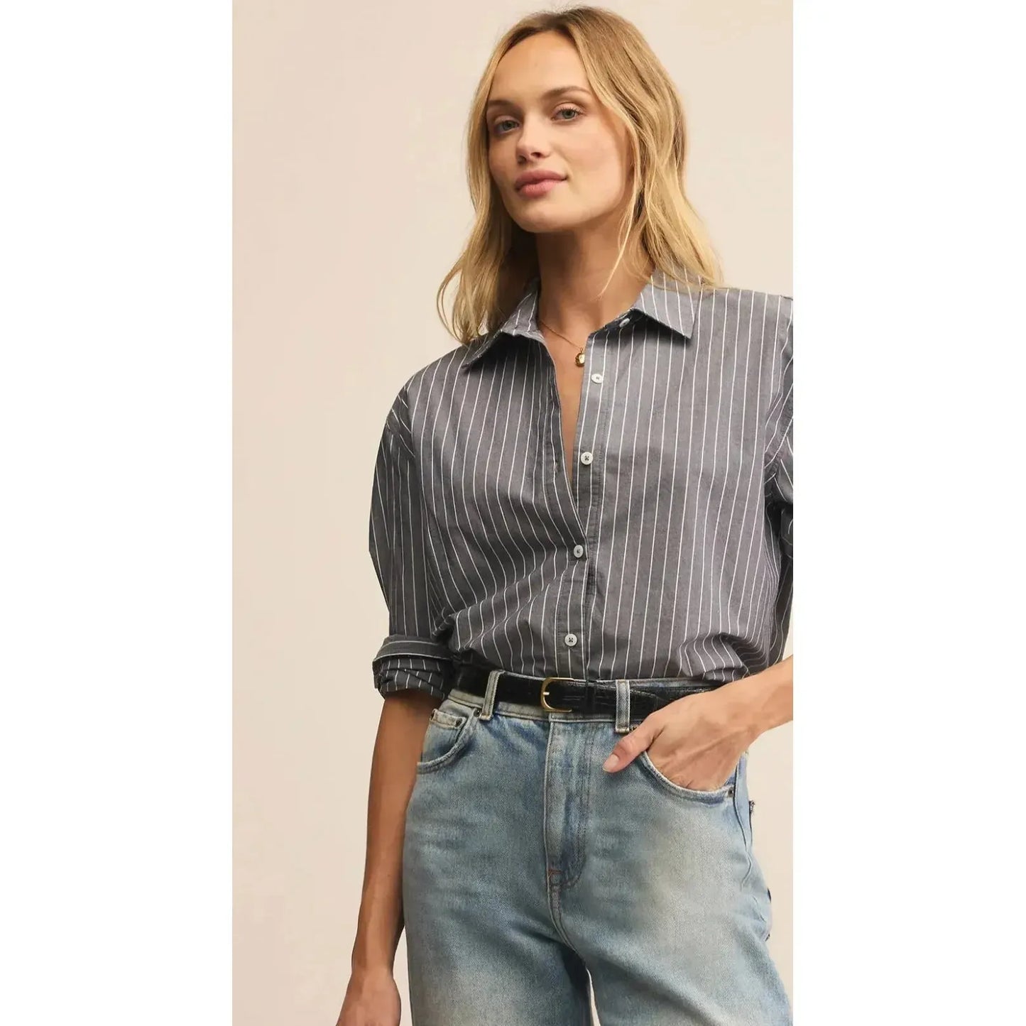 SEAPORT STRIPED POPLIN SHIRT-LADIES TOPS-Z SUPPLY-JB Evans Fashions & Footwear