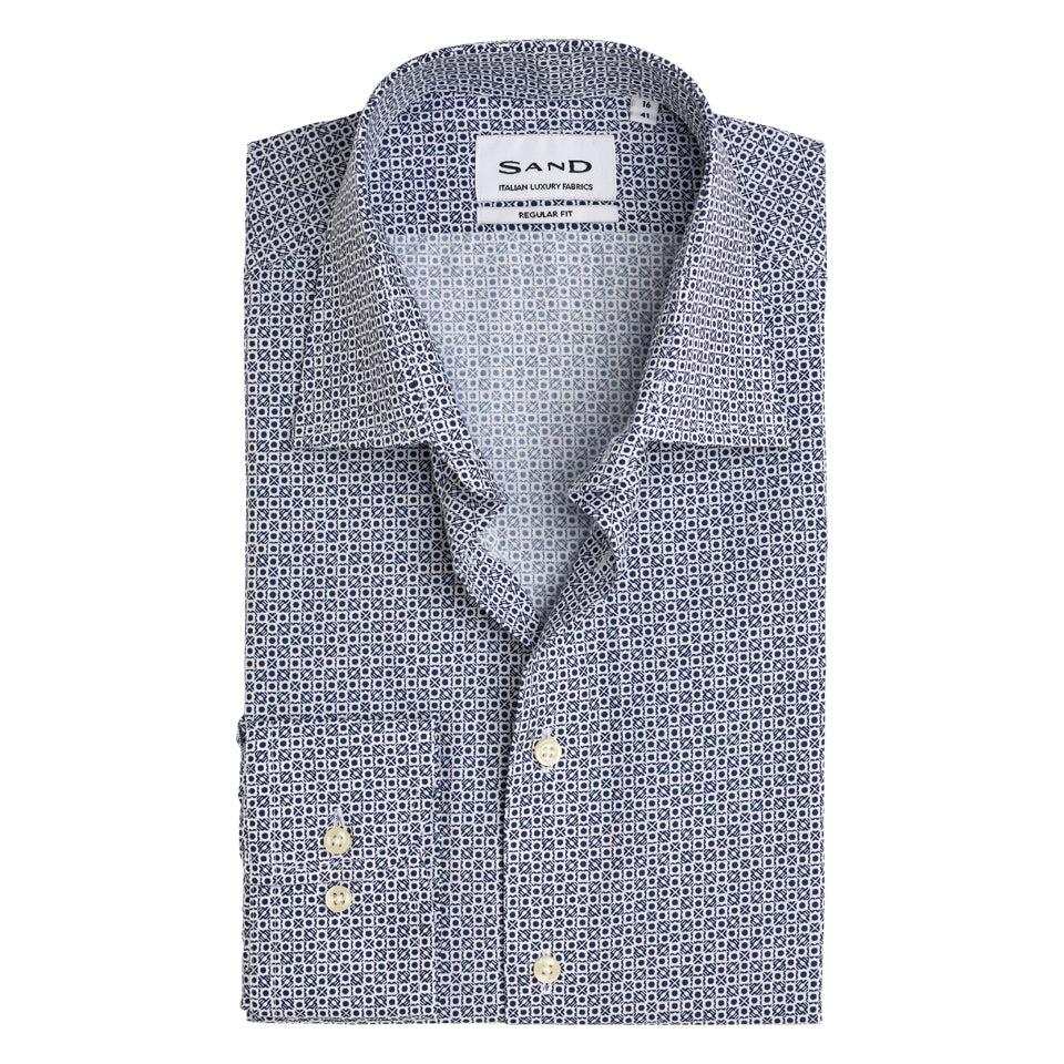 STATEN2 SQUARE PRINT ITALAIN LUXURY FABRIC-MENS DRESS SHIRTS-SAND-JB Evans Fashions & Footwear