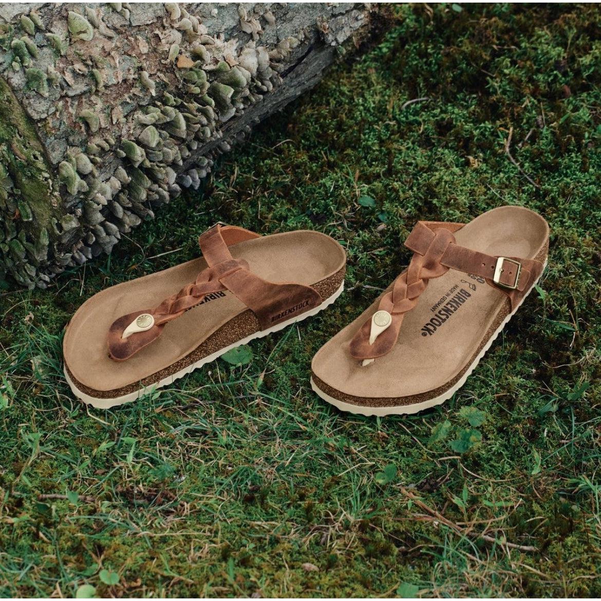 GIZEH BRAIDED LEATHER COGNAC-SANDALS-BIRKENSTOCK-JB Evans Fashions & Footwear