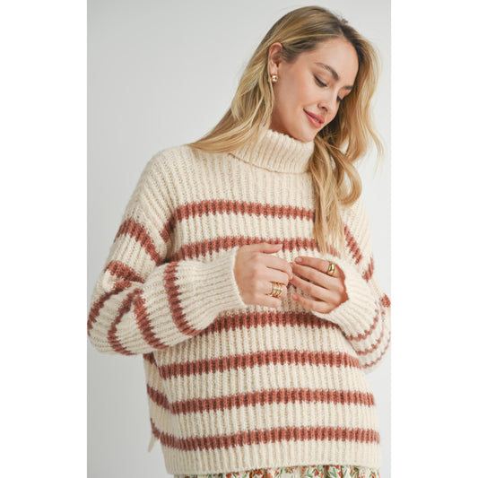 AKI TURTLE NECK STRIPED SWEATER-LADIES SWEATERS & KNITS-SADIE & SAGE-JB Evans Fashions & Footwear