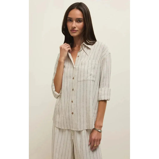ALFIE STRIPED BUTTON UP TOP-LADIES TOPS-Z SUPPLY-JB Evans Fashions & Footwear
