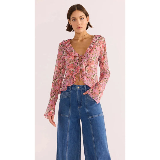 AMELIA RUFFLE SHEER BLOUSE-LADIES TOPS-MINK PINK-JB Evans Fashions & Footwear