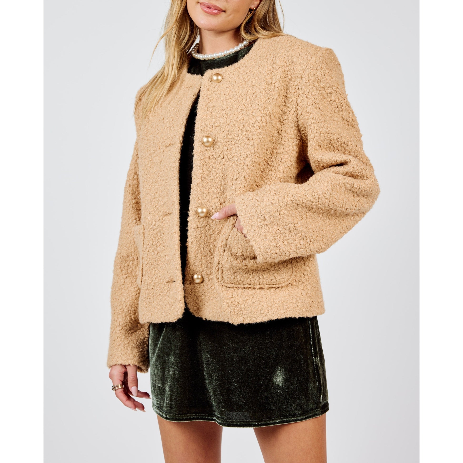 APPLE CRISP TEXTURED BUTTONED JACKET-LADIES LIGHTWEIGHT COATS & JACKETS-SADIE & SAGE-JB Evans Fashions & Footwear