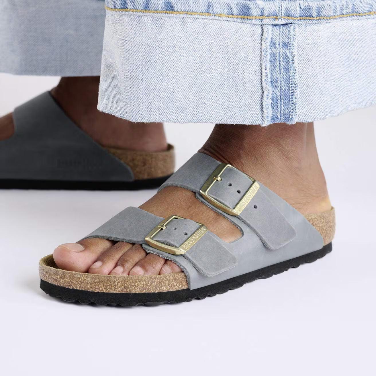 ARIZONA OILED LEATHER BASALT GRAY R-LADIES SANDALS-BIRKENSTOCK-JB Evans Fashions & Footwear