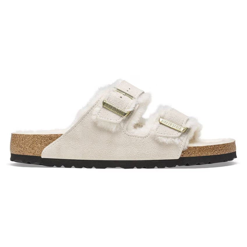 ARIZONA SHEARLING SUEDE ANTIQUE WHITE N-LADIES SANDALS-BIRKENSTOCK-JB Evans Fashions & Footwear