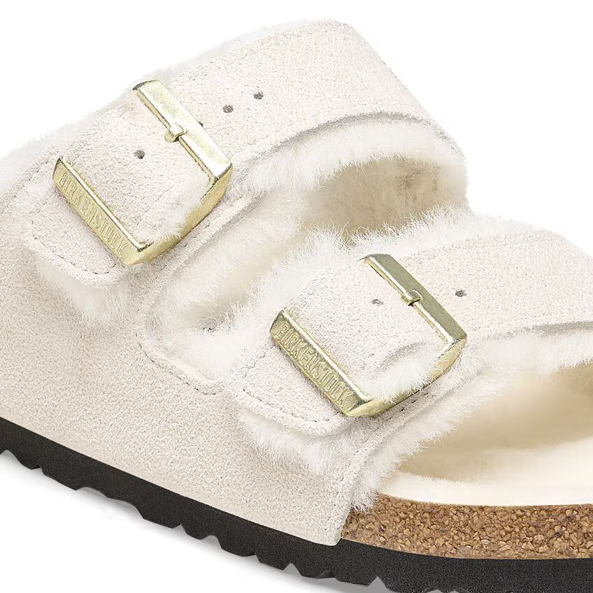 ARIZONA SHEARLING SUEDE ANTIQUE WHITE N-LADIES SANDALS-BIRKENSTOCK-JB Evans Fashions & Footwear