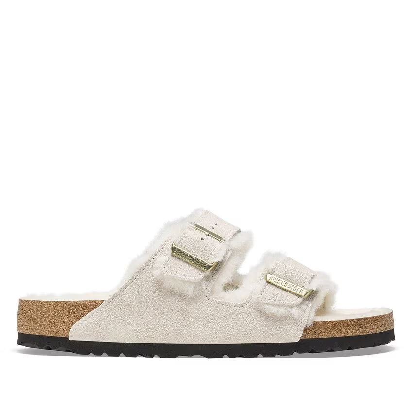 ARIZONA SHEARLING SUEDE ANTIQUE WHITE N-LADIES SANDALS-BIRKENSTOCK-JB Evans Fashions & Footwear