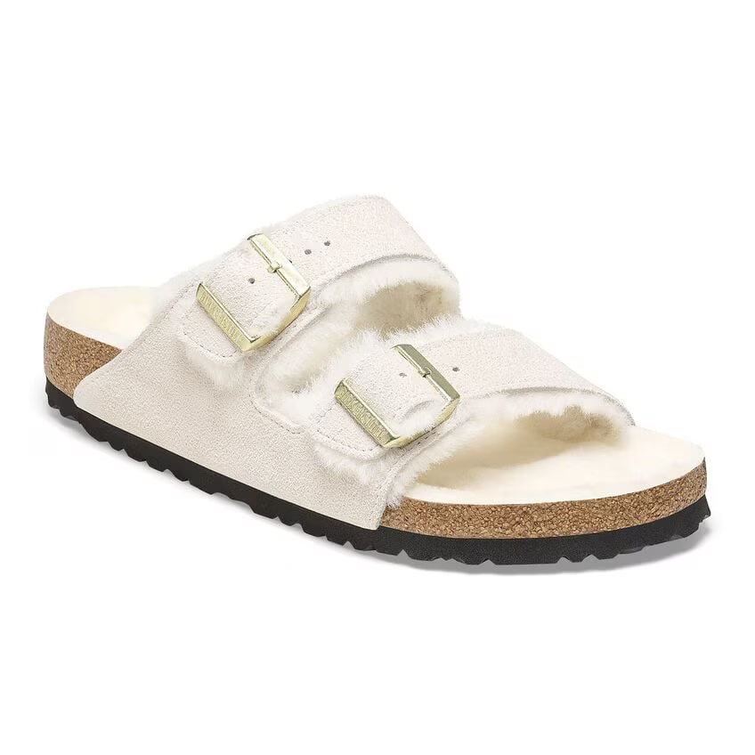 ARIZONA SHEARLING SUEDE ANTIQUE WHITE N-LADIES SANDALS-BIRKENSTOCK-JB Evans Fashions & Footwear