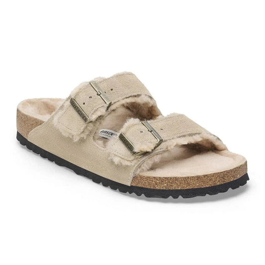 ARIZONA SHEARLING SUEDE TAUPE N-LADIES SANDALS-BIRKENSTOCK-JB Evans Fashions & Footwear