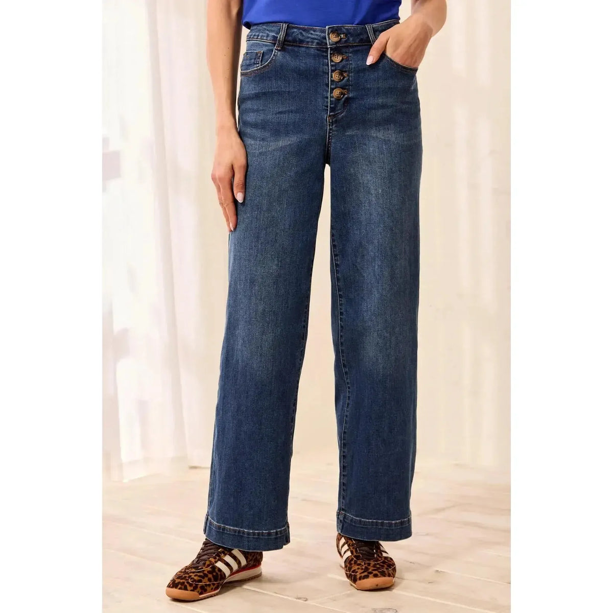 AUDREY BUTTON FLY WIDE CROP DENIM-LADIES DENIM-TRIBAL SPORTSWEAR-JB Evans Fashions & Footwear