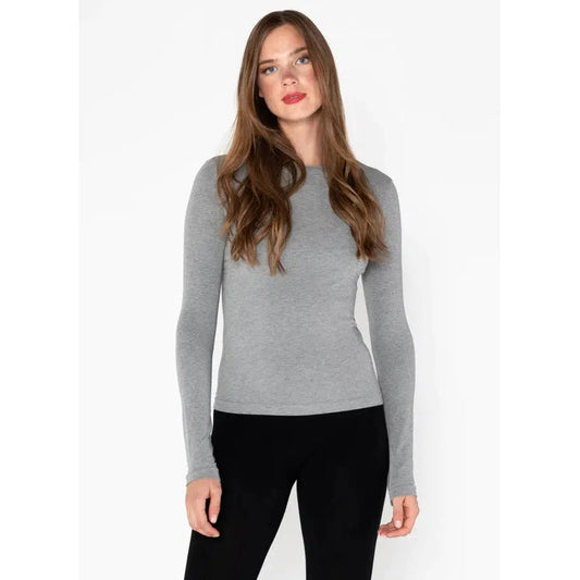 BAMBOO L/S CREW NECK TOP-CEBT1020-SIL-O/SSILVER-LADIES T-SHIRTS & TANKS-C'EST MOI-JB Evans Fashions & Footwear