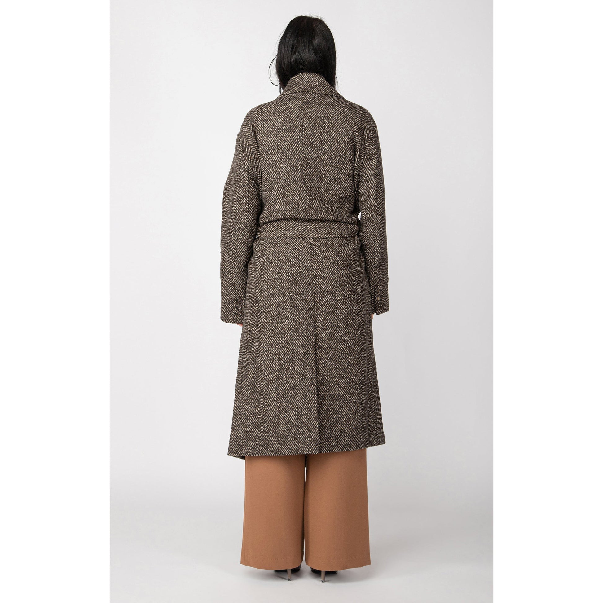 BELTED HERRINGBONE COAT-LADIES WINTER COATS & JACKETS-BLACK TAPE-JB Evans Fashions & Footwear