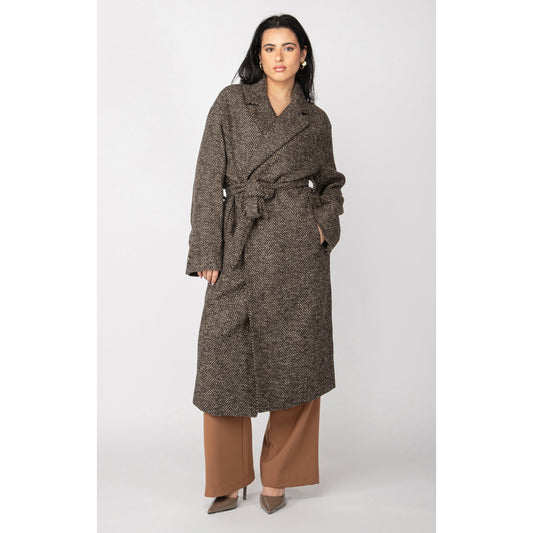 BELTED HERRINGBONE COAT-LADIES WINTER COATS & JACKETS-BLACK TAPE-JB Evans Fashions & Footwear