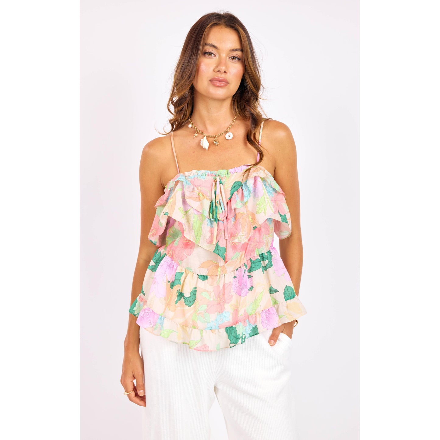 BLOOM REVIVAL RUFFLE CAMI-LADIES TOPS-SAGE THE LABEL-JB Evans Fashions & Footwear
