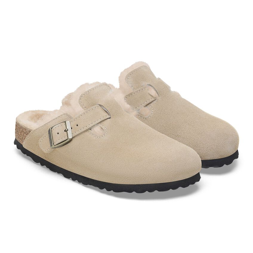 BOSTON SHEARLING SUEDE TAUPE N-LADIES SANDALS-BIRKENSTOCK-JB Evans Fashions & Footwear