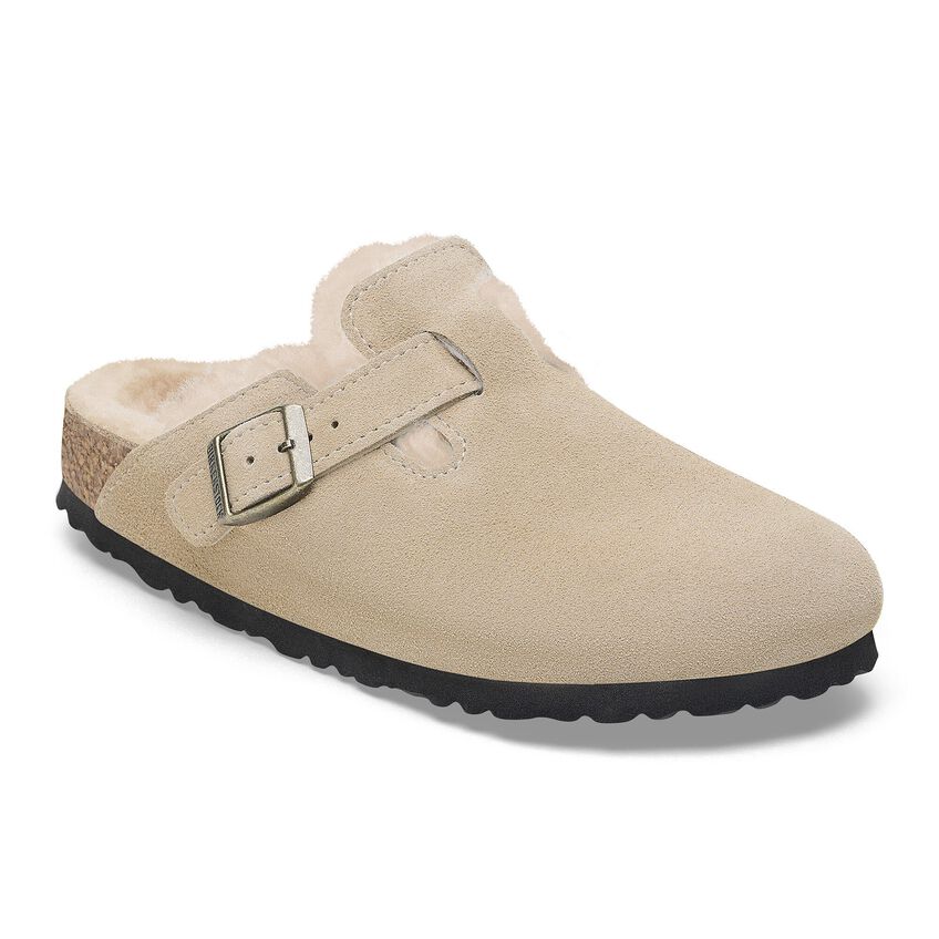 BOSTON SHEARLING SUEDE TAUPE N-LADIES SANDALS-BIRKENSTOCK-JB Evans Fashions & Footwear