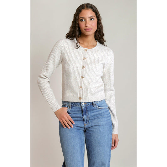 BOW BUTTON CROPPED CARDIGAN-LADIES SWEATERS & KNITS-DEX-JB Evans Fashions & Footwear