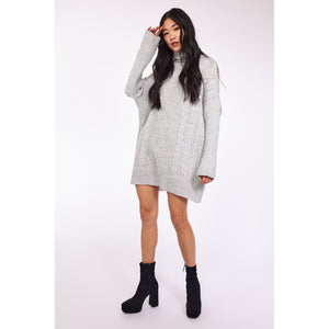 CABLE AND BRAIDED KNIT TURTLENECK DRESS-LADIES DRESSES & JUMPERS-PISTACHE-JB Evans Fashions & Footwear