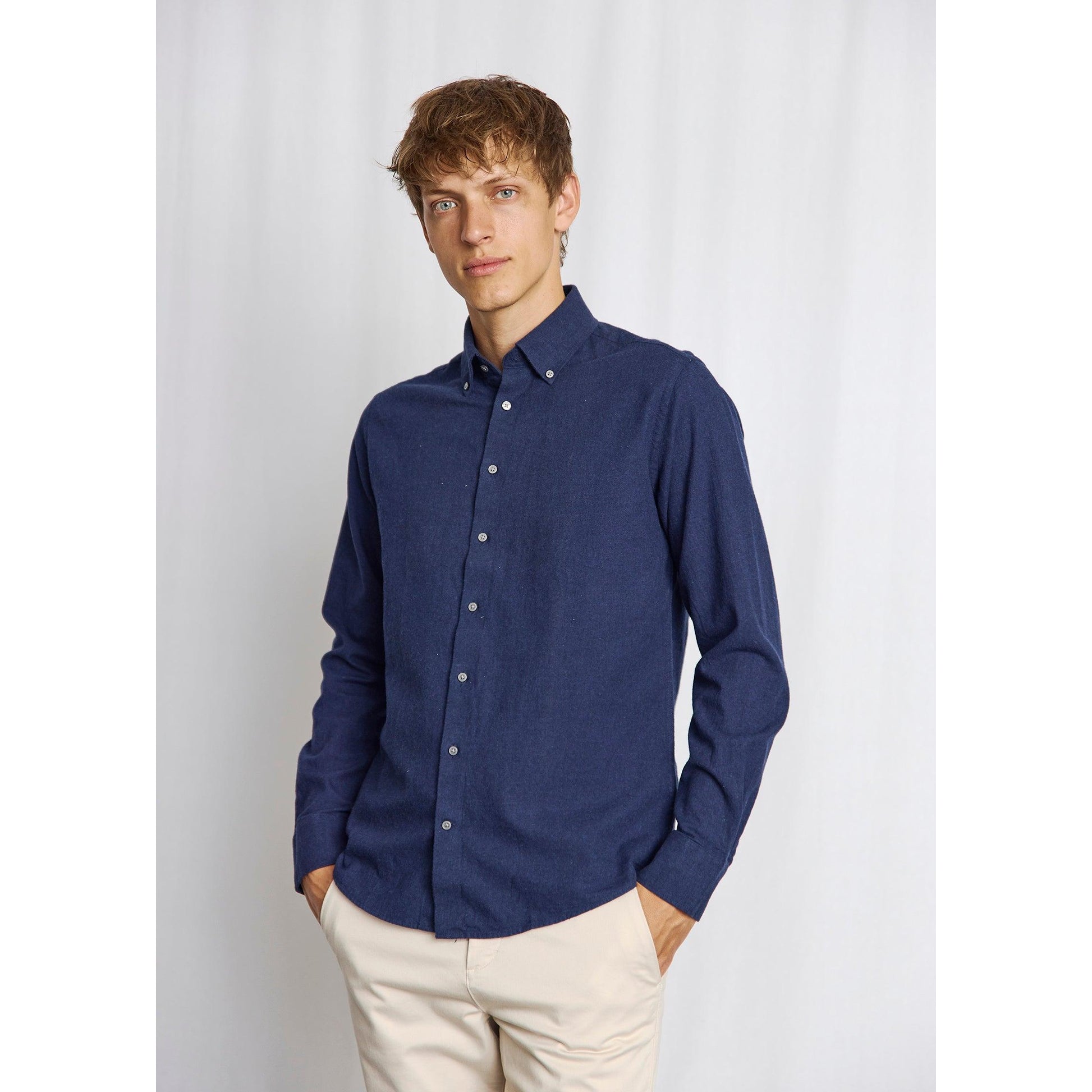 CASUAL MODERN FARUK MELANGE COTTON SHIRT-MENS SHIRTS-BRUUN STENGADE-JB Evans Fashions & Footwear