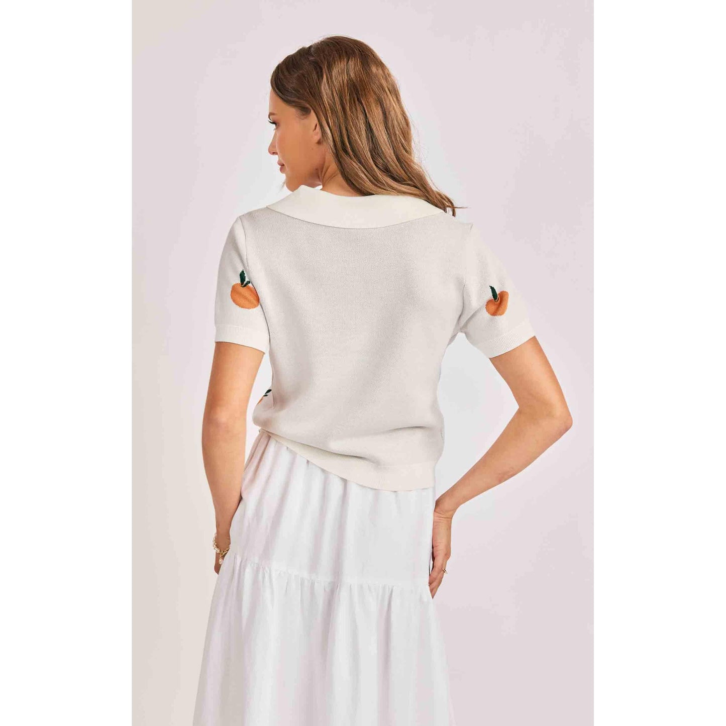 CITRON EMBROIDERED ORANGE KNIT SHIRT-LADIES TOPS-SADIE & SAGE-JB Evans Fashions & Footwear