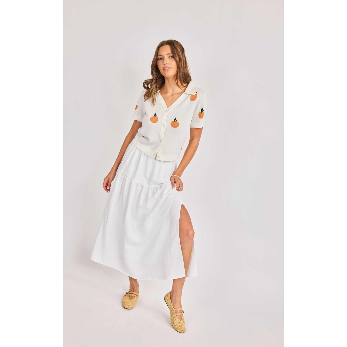 CITRON EMBROIDERED ORANGE KNIT SHIRT-LADIES TOPS-SADIE & SAGE-JB Evans Fashions & Footwear