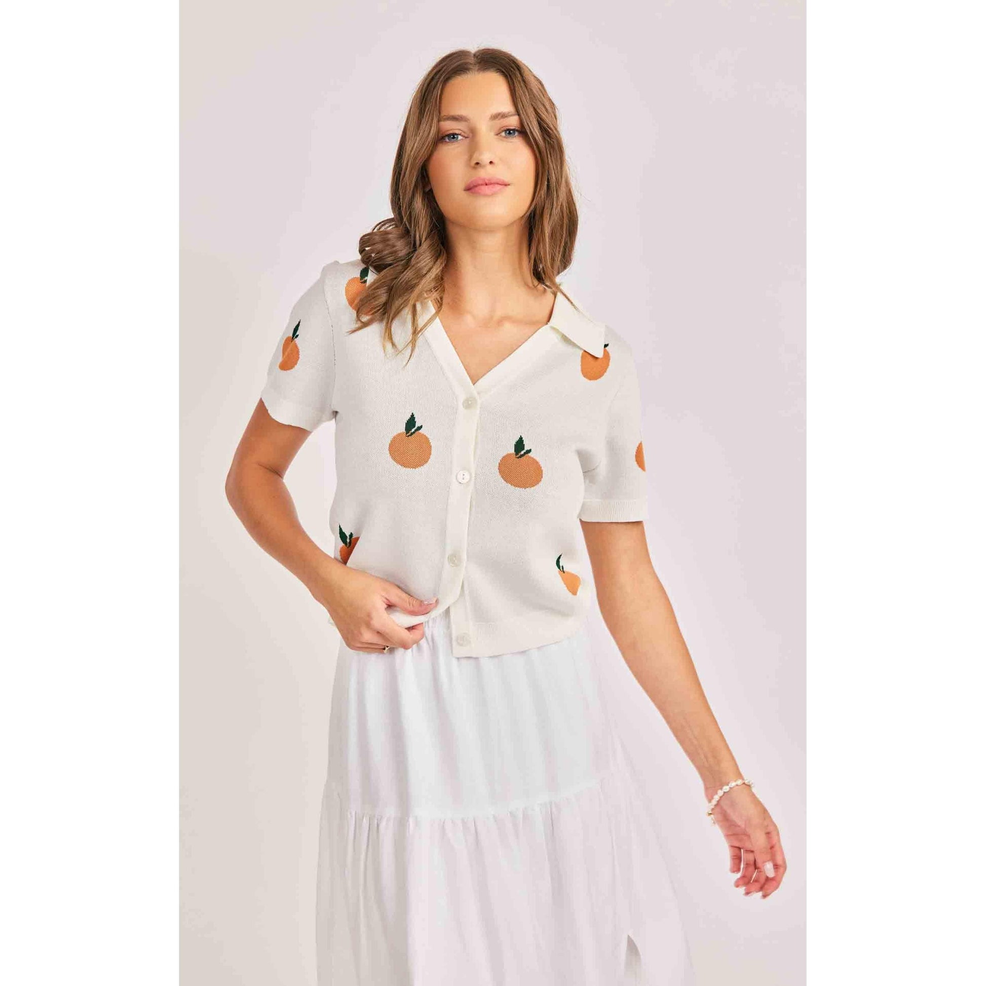 CITRON EMBROIDERED ORANGE KNIT SHIRT-LADIES TOPS-SADIE & SAGE-JB Evans Fashions & Footwear