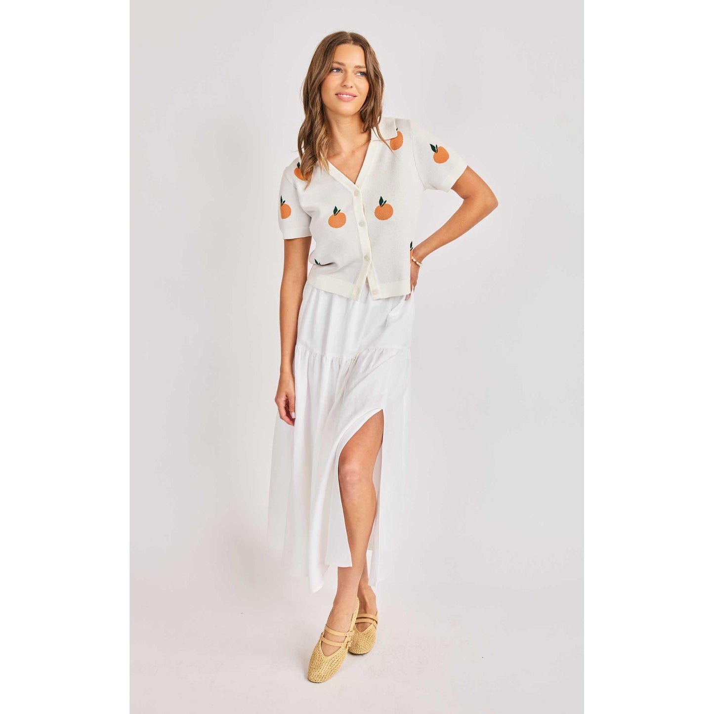CITRON EMBROIDERED ORANGE KNIT SHIRT-LADIES TOPS-SADIE & SAGE-JB Evans Fashions & Footwear
