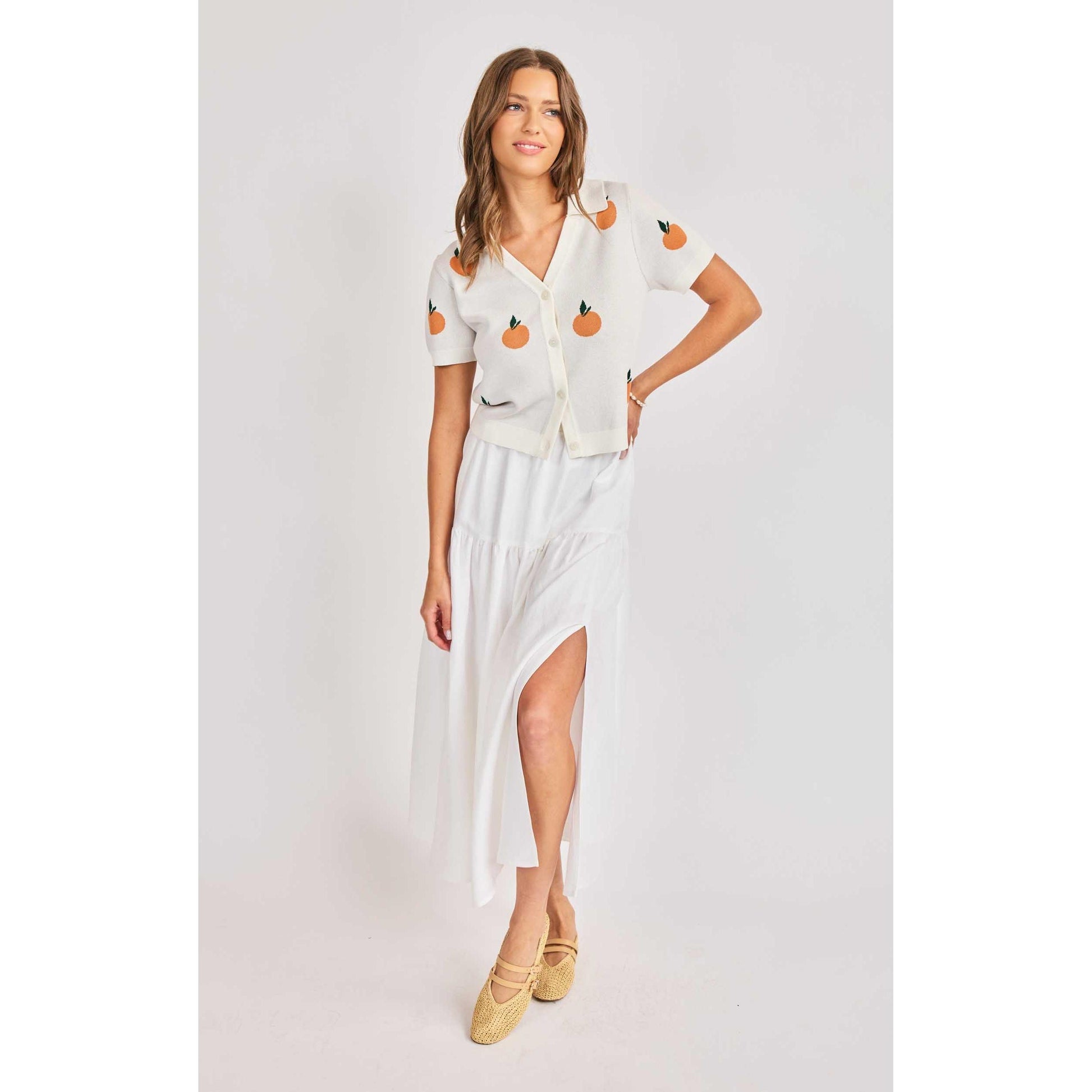 CITRON EMBROIDERED ORANGE KNIT SHIRT-LADIES TOPS-SADIE & SAGE-JB Evans Fashions & Footwear