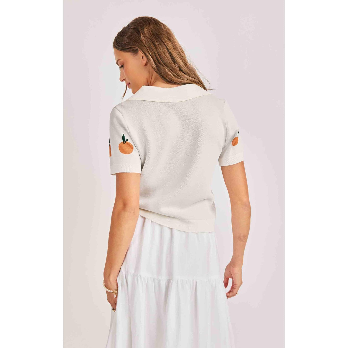 CITRON EMBROIDERED ORANGE KNIT SHIRT-LADIES TOPS-SADIE & SAGE-JB Evans Fashions & Footwear