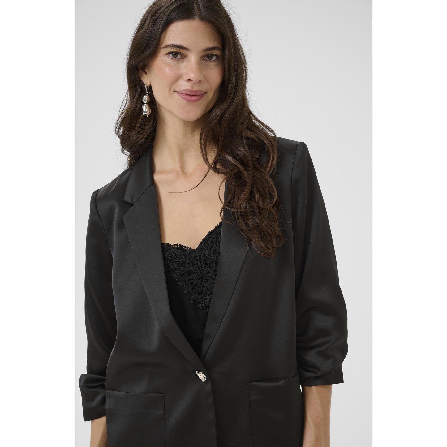 COCAMIA 3/4 SL SATEEN BLAZER-LADIES BLAZERS-CREAM-JB Evans Fashions & Footwear