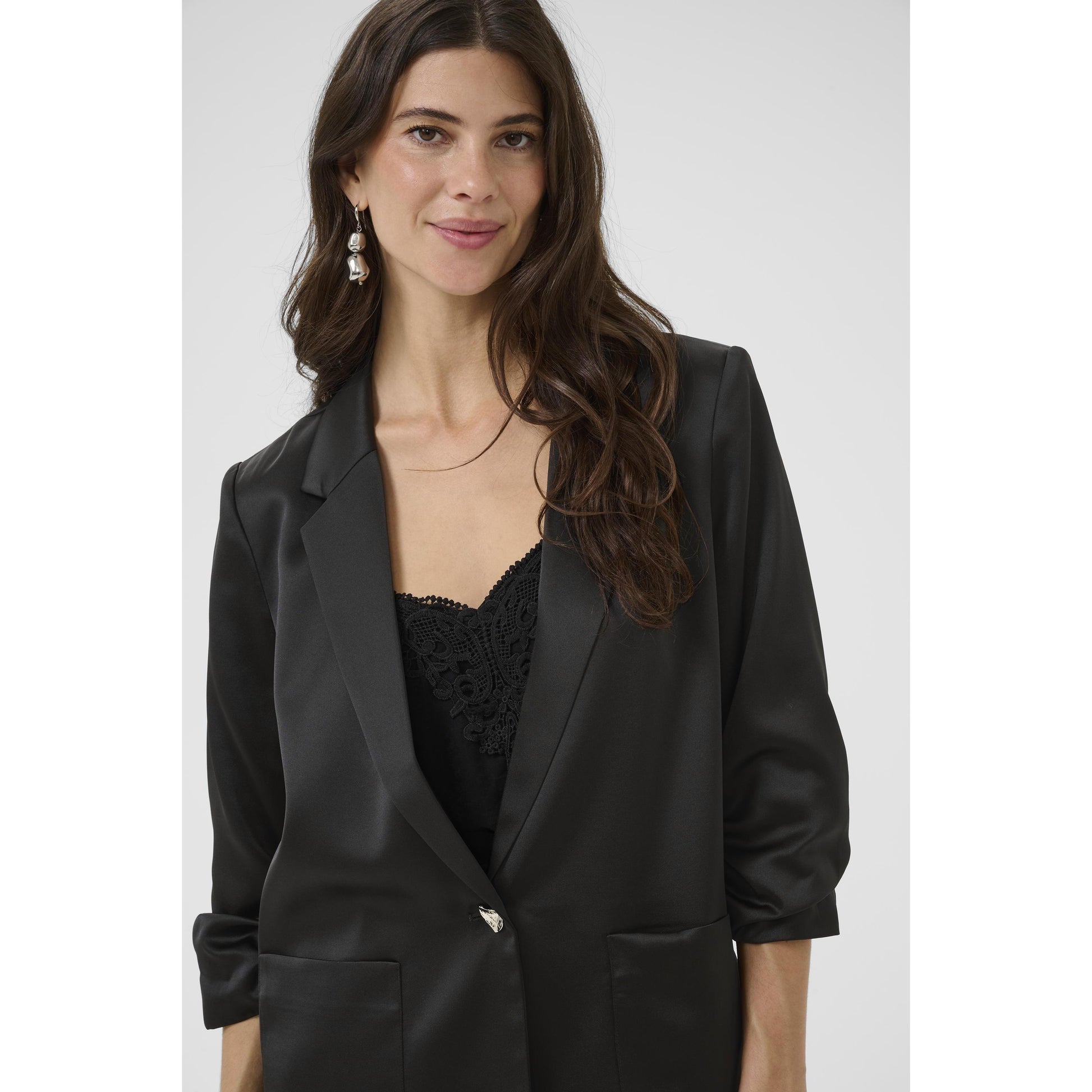 COCAMIA 3/4 SL SATEEN BLAZER-LADIES BLAZERS-CREAM-JB Evans Fashions & Footwear