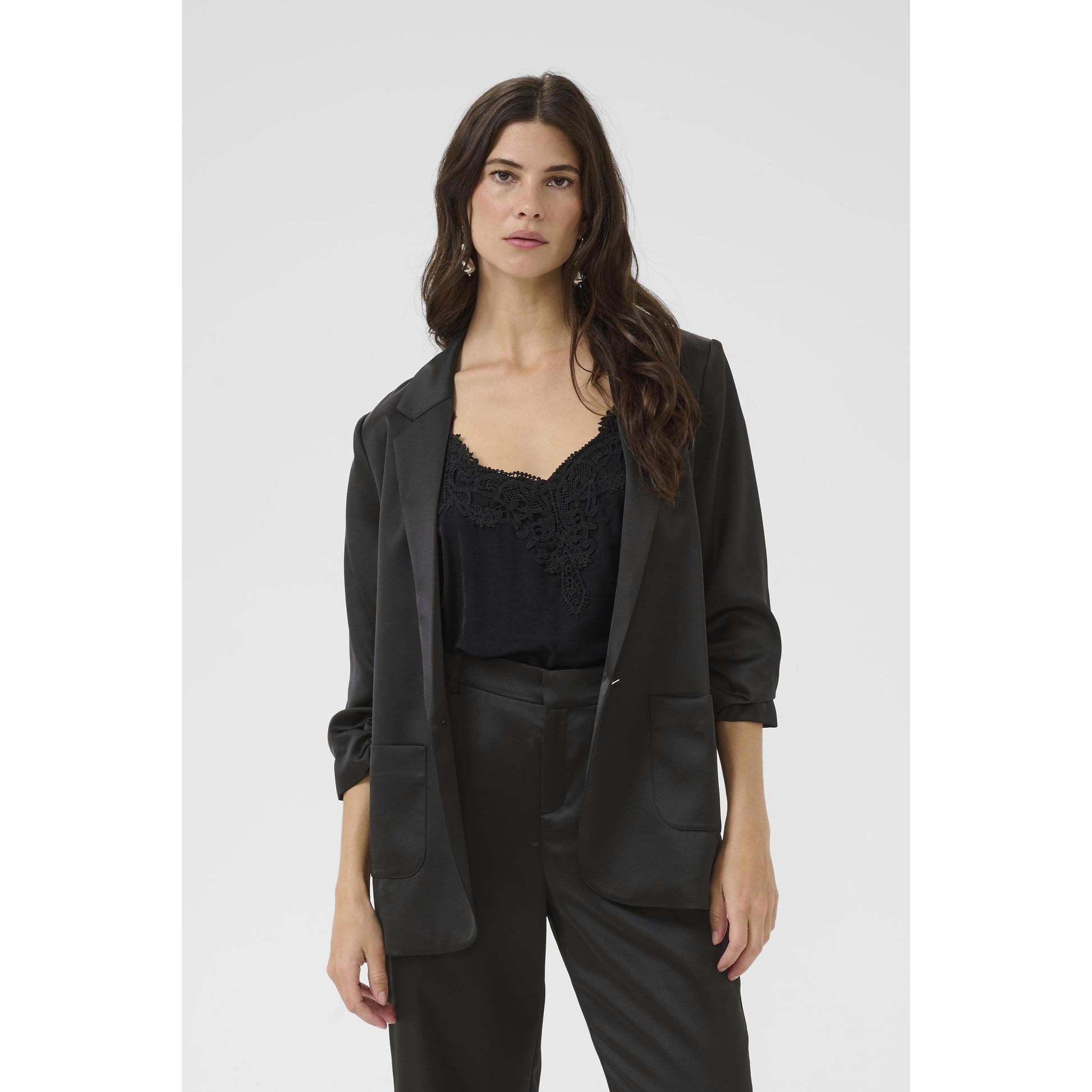 COCAMIA 3/4 SL SATEEN BLAZER-LADIES BLAZERS-CREAM-JB Evans Fashions & Footwear