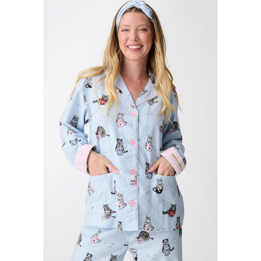 COFFEE & CAT NAPS FLANNEL PJ SET-LADIES LOUNGE & SLEEPWEAR-PJ SALVAGE-JB Evans Fashions & Footwear