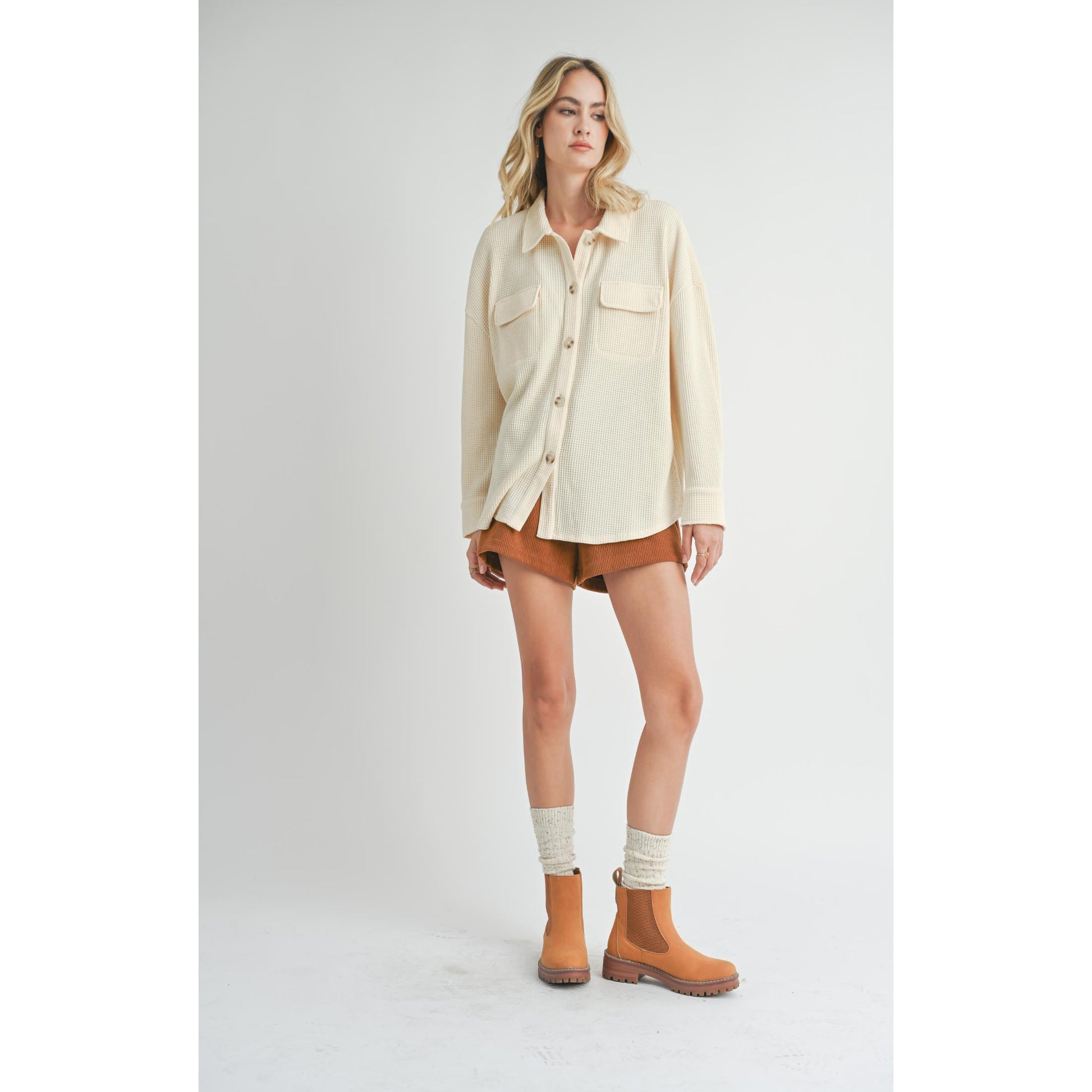 COMFY WAFFLE KNIT SHACKET-LADIES LIGHTWEIGHT COATS & JACKETS-SADIE & SAGE-JB Evans Fashions & Footwear