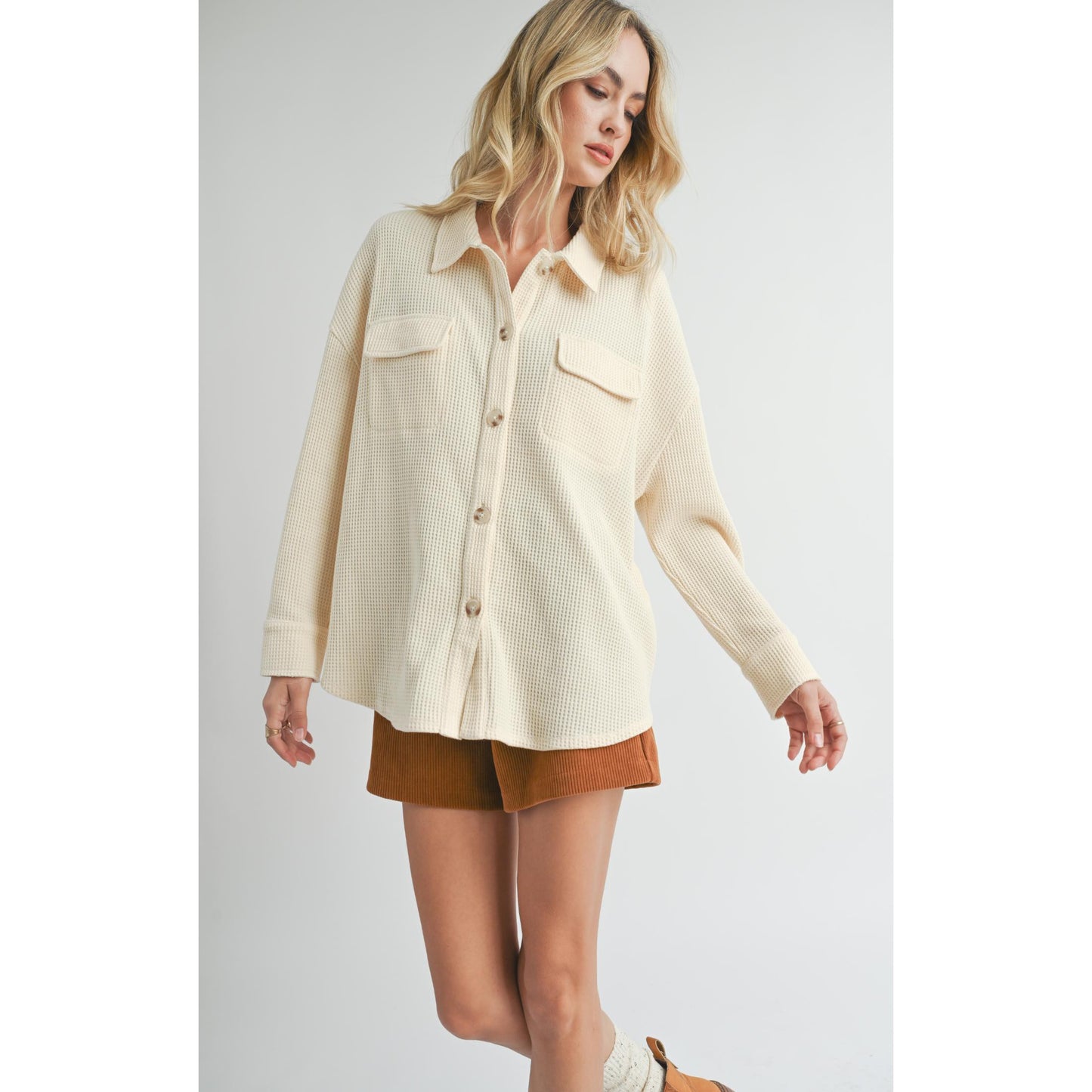 COMFY WAFFLE KNIT SHACKET-LADIES LIGHTWEIGHT COATS & JACKETS-SADIE & SAGE-JB Evans Fashions & Footwear