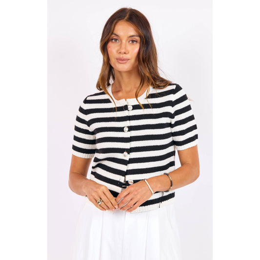 DAPHNE STRIPE BUTTON CARDIGAN-LADIES SWEATERS & KNITS-SAGE THE LABEL-JB Evans Fashions & Footwear