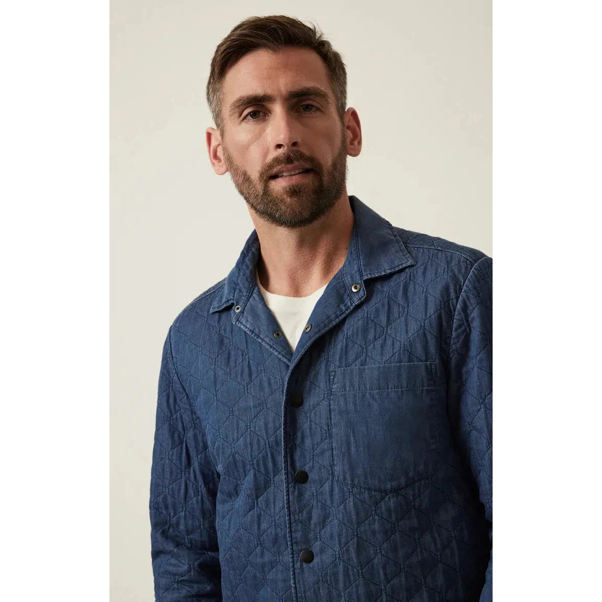 DENIM QUILTED OVERSHIRT INDIGO-MENS SHIRTS-34 HERITAGE-JB Evans Fashions & Footwear