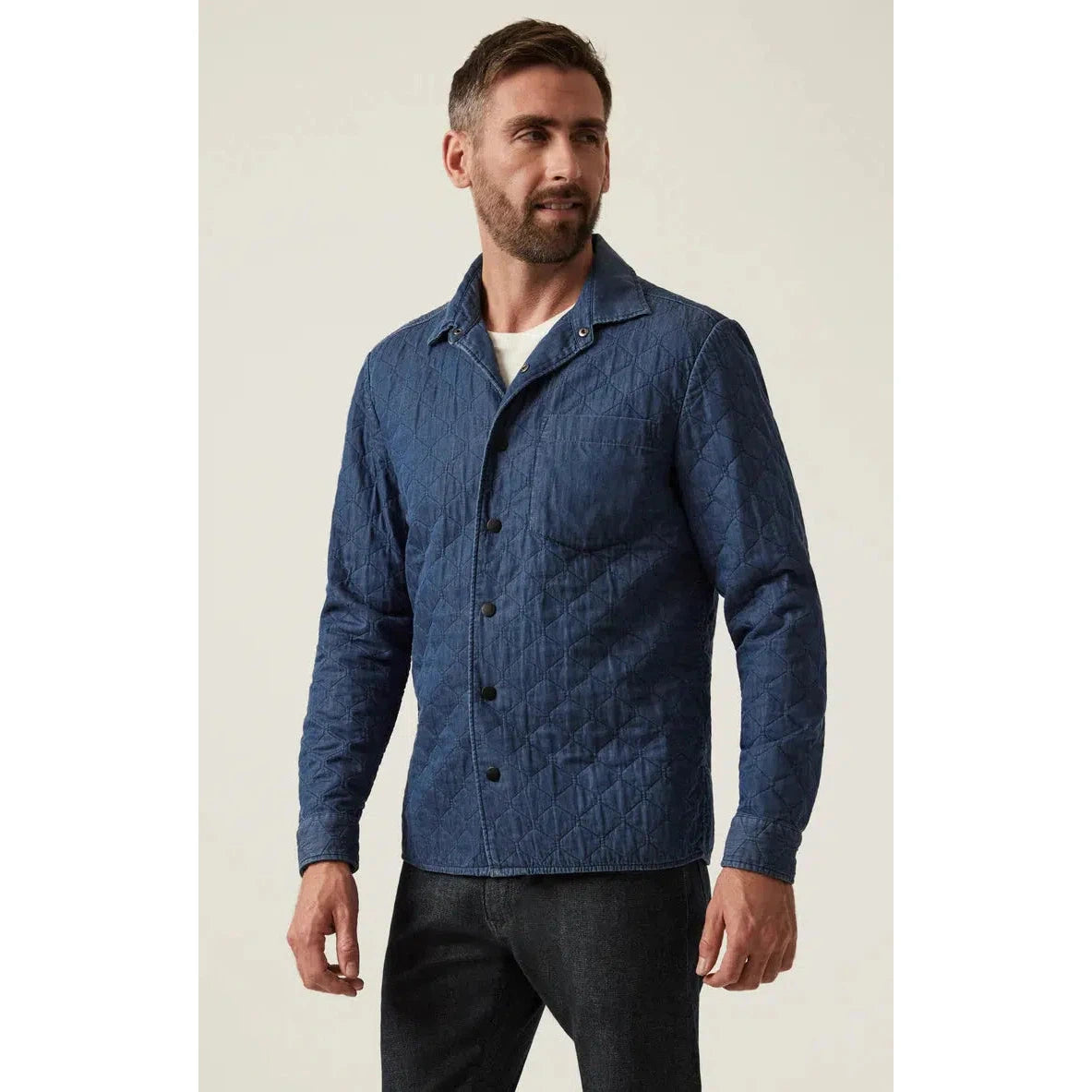 DENIM QUILTED OVERSHIRT INDIGO-MENS SHIRTS-34 HERITAGE-JB Evans Fashions & Footwear