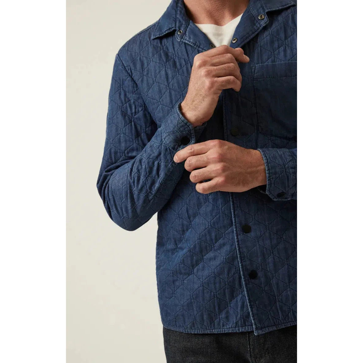 DENIM QUILTED OVERSHIRT INDIGO-MENS SHIRTS-34 HERITAGE-JB Evans Fashions & Footwear